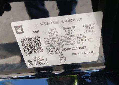 2019 Chevrolet Silverado 1500 Rst from USA, damaged, VIN 1GCUYEEDXKZ113553